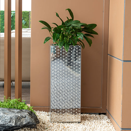 Luxury Tall Square Mirrored Decorative Planter Pots